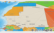 Shaded Relief Panoramic Map of Mauritania, political outside, shaded relief sea