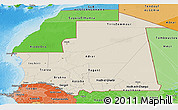 Shaded Relief Panoramic Map of Mauritania, political shades outside, shaded relief sea