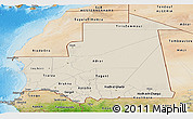 Shaded Relief Panoramic Map of Mauritania, satellite outside, shaded relief sea