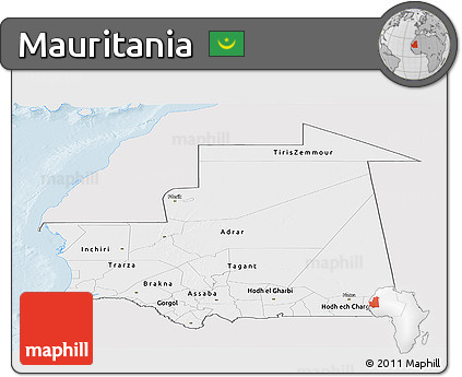 Silver Style Panoramic Map of Mauritania, single color outside