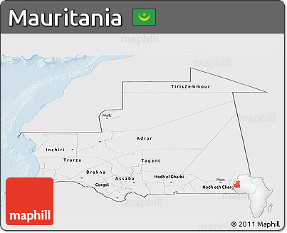 Silver Style Panoramic Map of Mauritania, single color outside