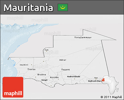 Silver Style Panoramic Map of Mauritania, single color outside