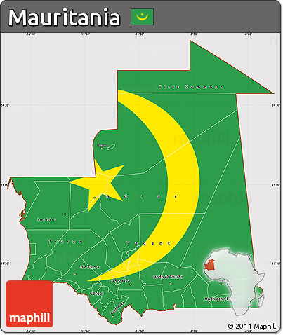 Flag Simple Map of Mauritania, flag aligned to the middle