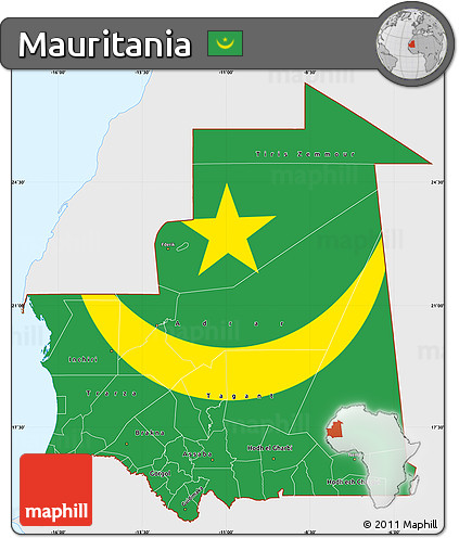 Flag Simple Map of Mauritania, single color outside, flag centered