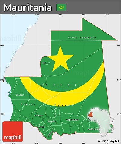 Flag Simple Map of Mauritania, single color outside, flag centered