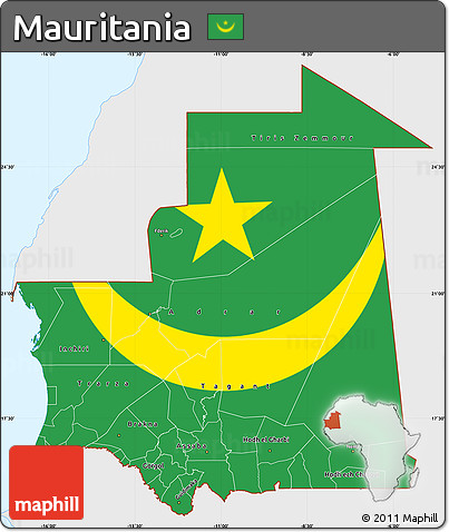 Flag Simple Map of Mauritania, single color outside, flag centered