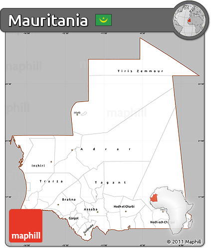 Gray Simple Map of Mauritania, cropped outside