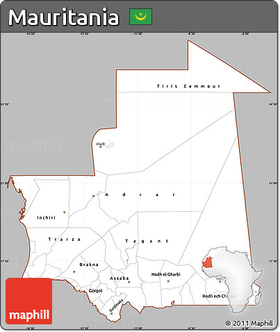 Gray Simple Map of Mauritania, cropped outside