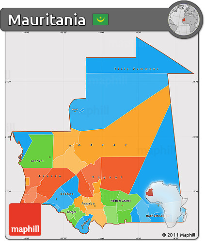 Political Simple Map of Mauritania, cropped outside