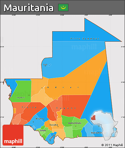 Political Simple Map of Mauritania, cropped outside