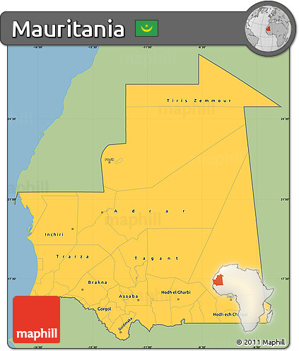 Savanna Style Simple Map of Mauritania, single color outside