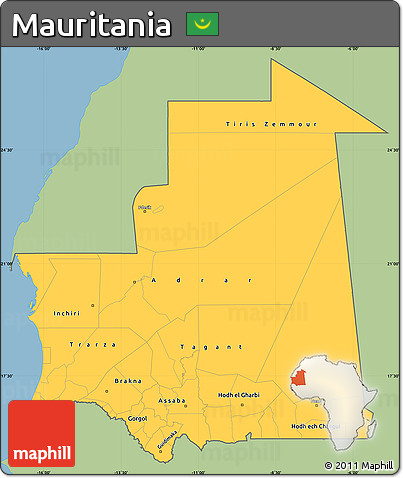 Savanna Style Simple Map of Mauritania, single color outside