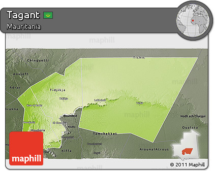 Physical 3D Map of Tagant, darken, semi-desaturated