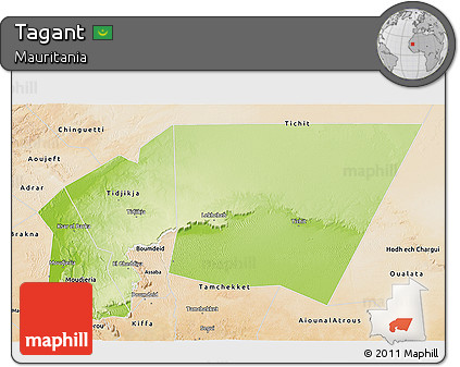 Physical 3D Map of Tagant, satellite outside