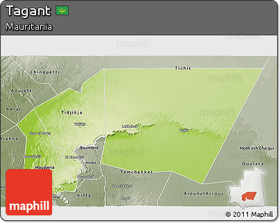 Physical 3D Map of Tagant, semi-desaturated