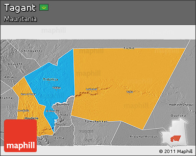 Political 3D Map of Tagant, desaturated