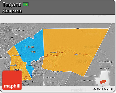 Political 3D Map of Tagant, desaturated