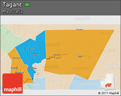 Political 3D Map of Tagant, lighten
