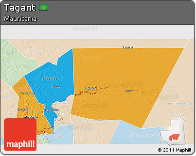 Political 3D Map of Tagant, lighten
