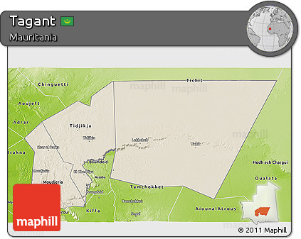 Shaded Relief 3D Map of Tagant, physical outside