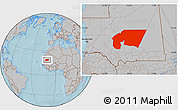 Gray Location Map of Tagant, hill shading