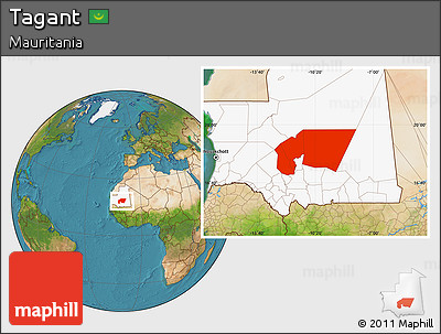 Satellite Location Map of Tagant, highlighted country