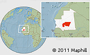 Savanna Style Location Map of Tagant, highlighted country, within the entire country, hill shading