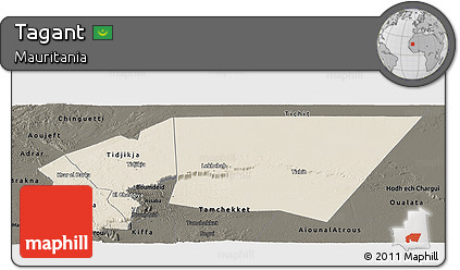 Shaded Relief Panoramic Map of Tagant, darken
