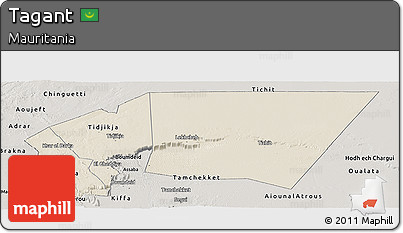 Shaded Relief Panoramic Map of Tagant, semi-desaturated