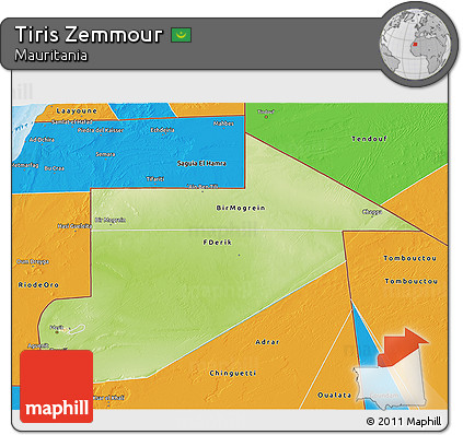 Physical 3D Map of Tiris Zemmour, political outside