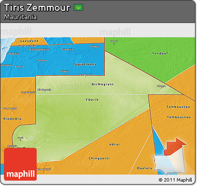 Physical 3D Map of Tiris Zemmour, political outside