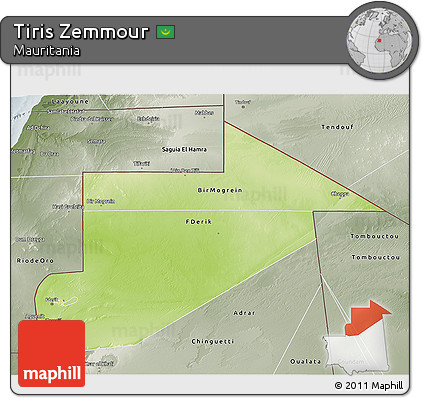 Physical 3D Map of Tiris Zemmour, semi-desaturated
