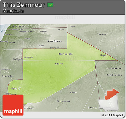 Physical 3D Map of Tiris Zemmour, semi-desaturated
