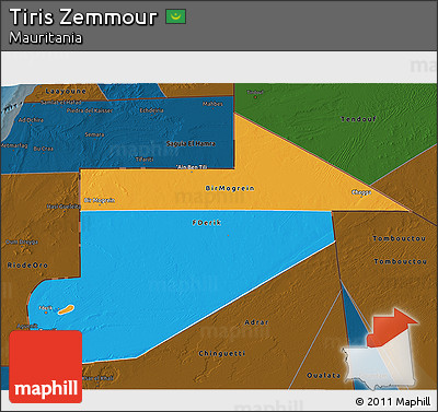 Political 3D Map of Tiris Zemmour, darken