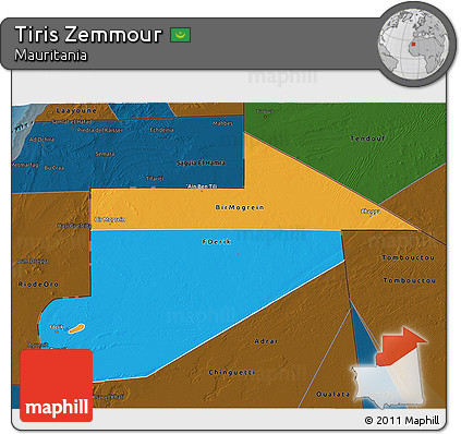Political 3D Map of Tiris Zemmour, darken