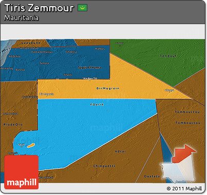 Political 3D Map of Tiris Zemmour, darken