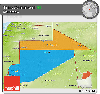 Political 3D Map of Tiris Zemmour, physical outside
