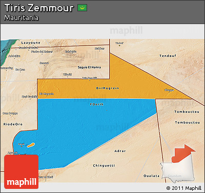 Political 3D Map of Tiris Zemmour, satellite outside