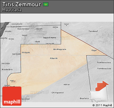 Satellite 3D Map of Tiris Zemmour, desaturated