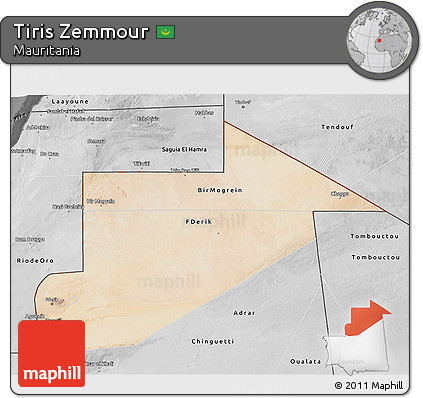 Satellite 3D Map of Tiris Zemmour, desaturated