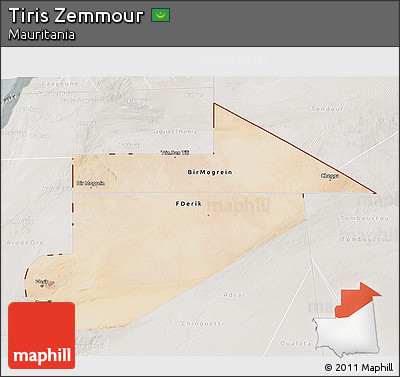 Satellite 3D Map of Tiris Zemmour, lighten, semi-desaturated