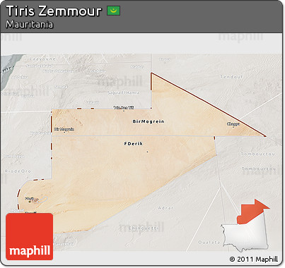 Satellite 3D Map of Tiris Zemmour, lighten, semi-desaturated