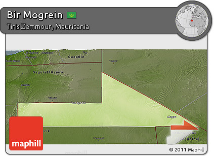 Physical 3D Map of Bir Mogrein, darken