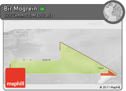 Physical 3D Map of Bir Mogrein, lighten, desaturated