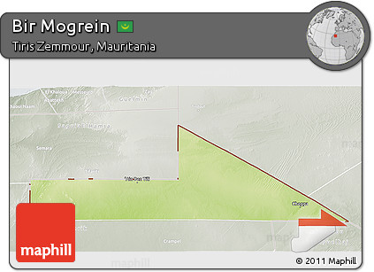Physical 3D Map of Bir Mogrein, lighten, semi-desaturated