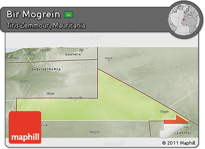 Physical 3D Map of Bir Mogrein, semi-desaturated