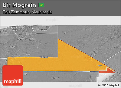 Political 3D Map of Bir Mogrein, desaturated