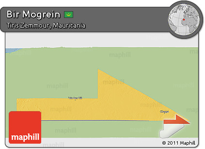 Savanna Style 3D Map of Bir Mogrein, single color outside