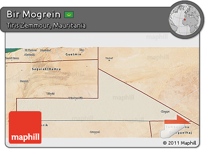 Shaded Relief 3D Map of Bir Mogrein, satellite outside