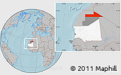 Gray Location Map of Bir Mogrein, highlighted country, highlighted parent region, within the entire country, hill shading